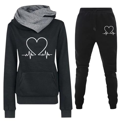 unilarinna Jogginganzug Damen Trainingsanzug Sportanzug Herz- und Hundepfoten-Muster Hoodie Kapuzenpullover Jogginghose Sweatpants Tracksuit Activewear Streetwear Freizeitanzug von unilarinna