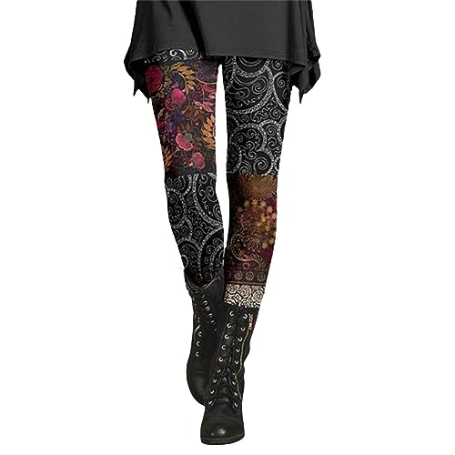 unilarinna Leggings Damen Baumwolle | Strumpfhosen Damen Blickdicht Mit Muster Yogahose Aufdruck Sportleggins Elastische Bauchweg Sweathose Dünn Hohe Taille Hosen Shaping Sporthose Skinny Pants von unilarinna