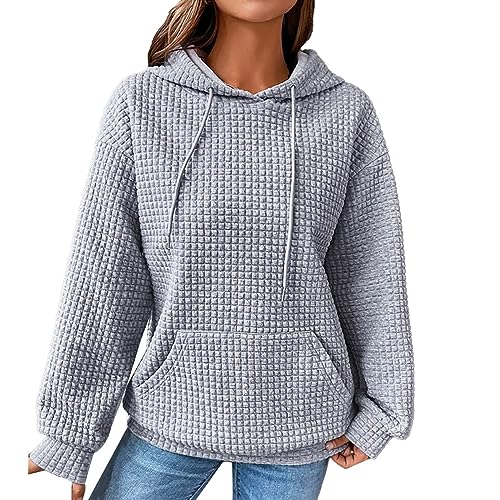 unilarinna Oversize Hoodie Damen Gerippt Sweatshirt Leichtes Pullover-Top Herbst Einfarbig Kapuzen-Sweatshirt Mode kariert Kapuzenpullover Mehrfarbig verfügbar von unilarinna