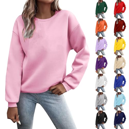 unilarinna Pullover Damen Langarm Sweatshirt Basic Rundhals Langarmshirt Lose Casual Oberteil Winter Baumwolle Pulli von unilarinna