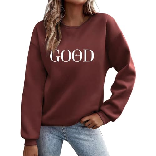 unilarinna Pullover Damen Sweatshirt Briefe Drucken Langarm Rundhals Pulli Ohne Kapuze Herbst Winter Frauen Buchstaben Druck Locker Casual Oberteil Sport Streetwear Sweatshirts Bluse Tops von unilarinna