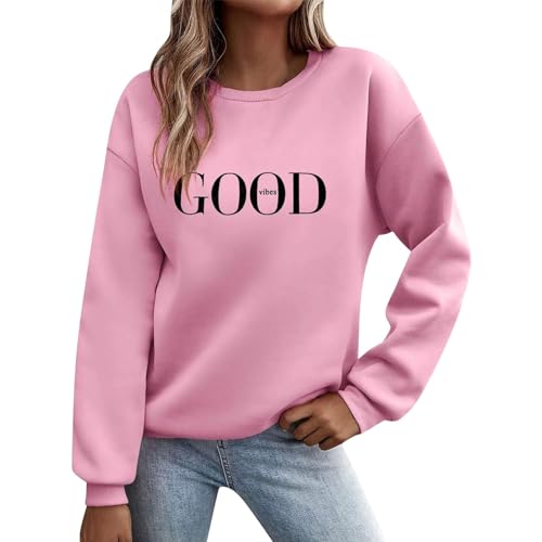 unilarinna Pullover Damen Sweatshirt Briefe Drucken Langarm Rundhals Pulli Ohne Kapuze Herbst Winter Frauen Buchstaben Druck Locker Casual Oberteil Sport Streetwear Sweatshirts Bluse Tops von unilarinna