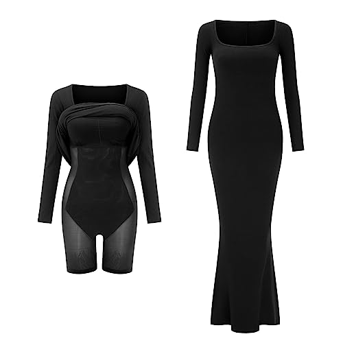 unilarinna Shaper Dress Bodycon Maxi/Mini Built in Shapewear Bra 2 in 1 Women Lounge Long Sleeve Backless Dresses von unilarinna