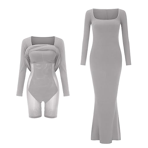 unilarinna Shaper Dress Bodycon Maxi/Mini Built in Shapewear Bra 2 in 1 Women Lounge Long Sleeve Backless Dresses von unilarinna