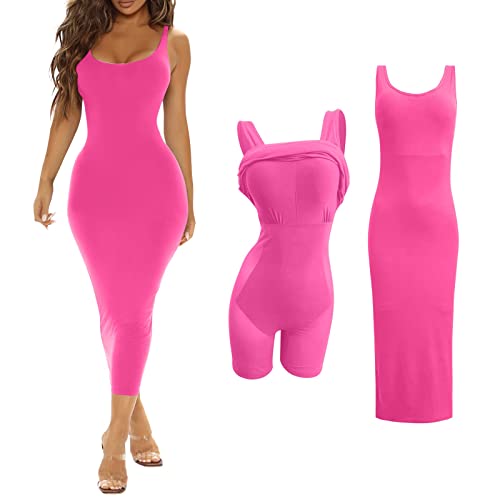 unilarinna Shaper Dress Bodycon Maxi/Mini Built in Shapewear Bra 8 in 1 Damen Lounge Lang Kurz Slip Kleider von unilarinna