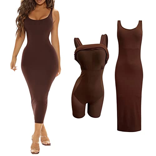 unilarinna Shaper Dress Bodycon Maxi/Mini Built in Shapewear Bra 8 in 1 Frauen Lounge ärmellos rückenfrei Kleider von unilarinna