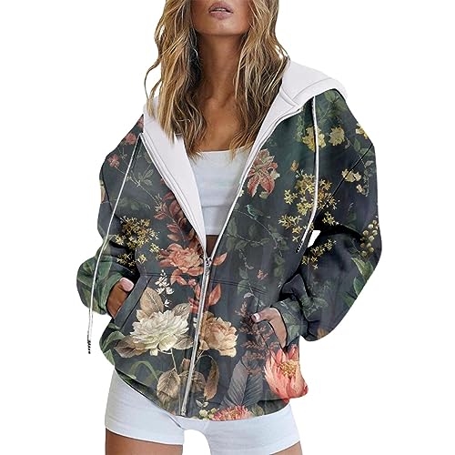 unilarinna Sweatshirt Damen Frauen Sweatshirt Casual Lose College Jacke mit Kapuze Sweatjacke Vintage Neuartige Drucke Kapuzenjacke Herbst Winter Warm übergangsjacke für Frauen Outwear von unilarinna