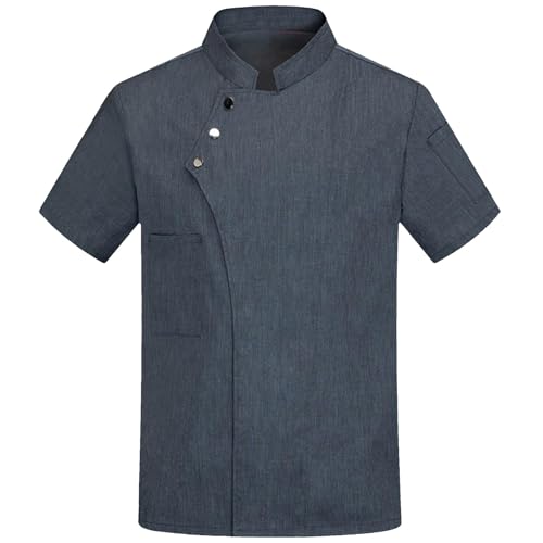 Unisex Kochjacke Kurzarm Kochmantel Kurz Uniform Küche Arbeitsjacke Herren Berufsbekleidung Sommer Kochbekleidung Damen Mit Druckknopf Kochuniform Bäckerjacke Kochkleidung Kochuniformen von unilarinna