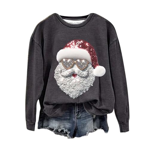 unilarinna Weihnachten Pullover Damen Langarmshirt Rundhals Sweatshirt Weihnachtshut Weihnachtsmann Bedrucktes Weihnachtspullover Für Frauen Teenager Mädchen Christmas Sweater von unilarinna