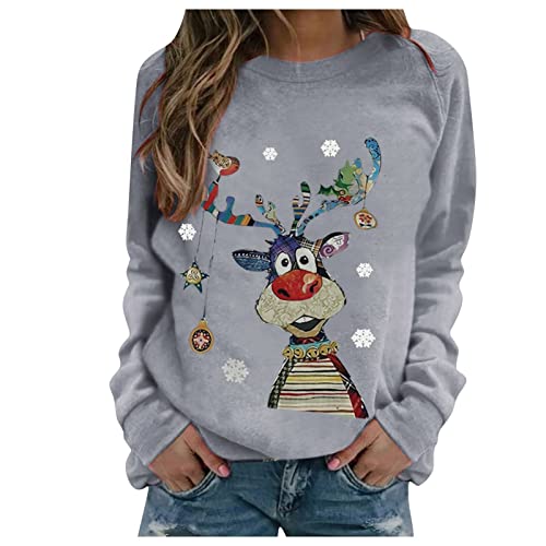 unilarinna Weihnachtspullover Lustig Basic Rundhals Langarmshirt Pullover Casual Lose Sweatshirt Damen mit Weihnachtsmotiv von unilarinna