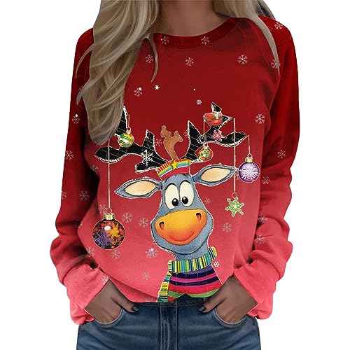 unilarinna Weihnachtspullover Ugly Weihnachtsprint Lockere Weihnachtspulli Beiläufige Freizeithemd Frauen Bedrucktes Weihnachtspullover Winter Mode Plus Size Elegante Langarmshirt von unilarinna