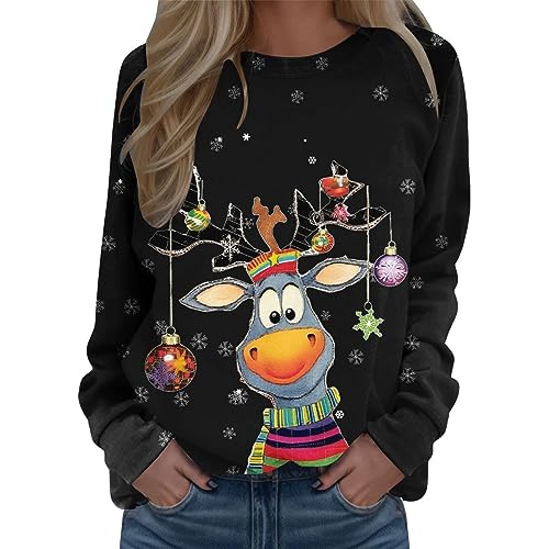 unilarinna Weihnachtspullover Ugly Weihnachtsprint Lockere Weihnachtspulli Beiläufige Freizeithemd Frauen Bedrucktes Weihnachtspullover Winter Mode Plus Size Elegante Langarmshirt von unilarinna
