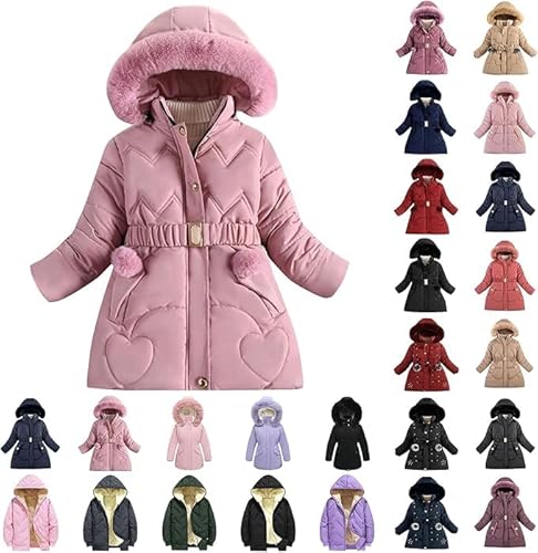 unilarinna Winterjacke Mädchen Daunenjacke Winter Thermal Gefüttert Wintermantel Kinder Dicke Steppjacke Lange Winddicht Kapuzenjacke Outdoor Puffer Jacket Niedliche Einfarbig Daunenmantel 2-14 Jahre von unilarinna