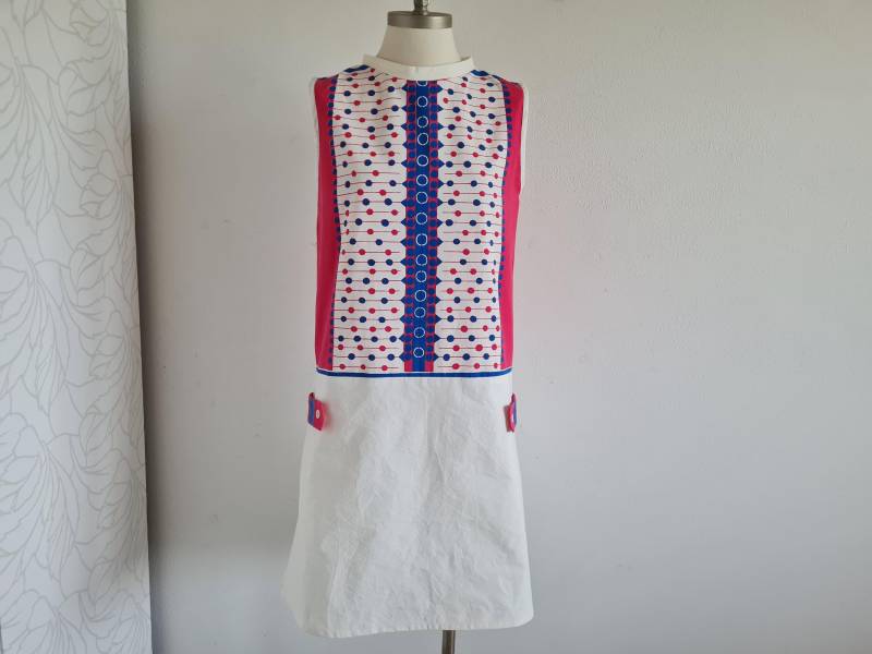 60Er Jahre Vintagekleid Rot/Blau/Weiß Etuikleid Baumwolle Sommerkleid Überarbeitet von uniqueMG