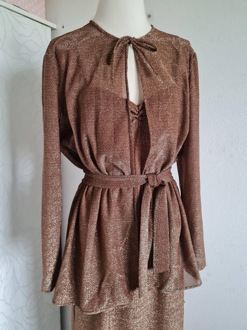Gr. 40 Vintageset Kleid/Jacke Braun Maxikleid Festlich von uniqueMG