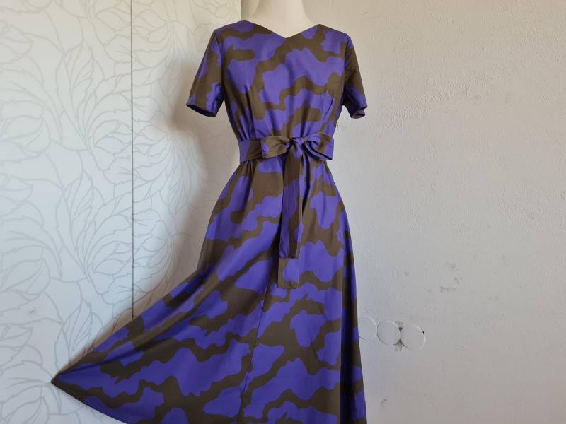 80Er Handmade Vintagekleid Lila Braun Gr36 - 38 Baumwolle von uniqueMG