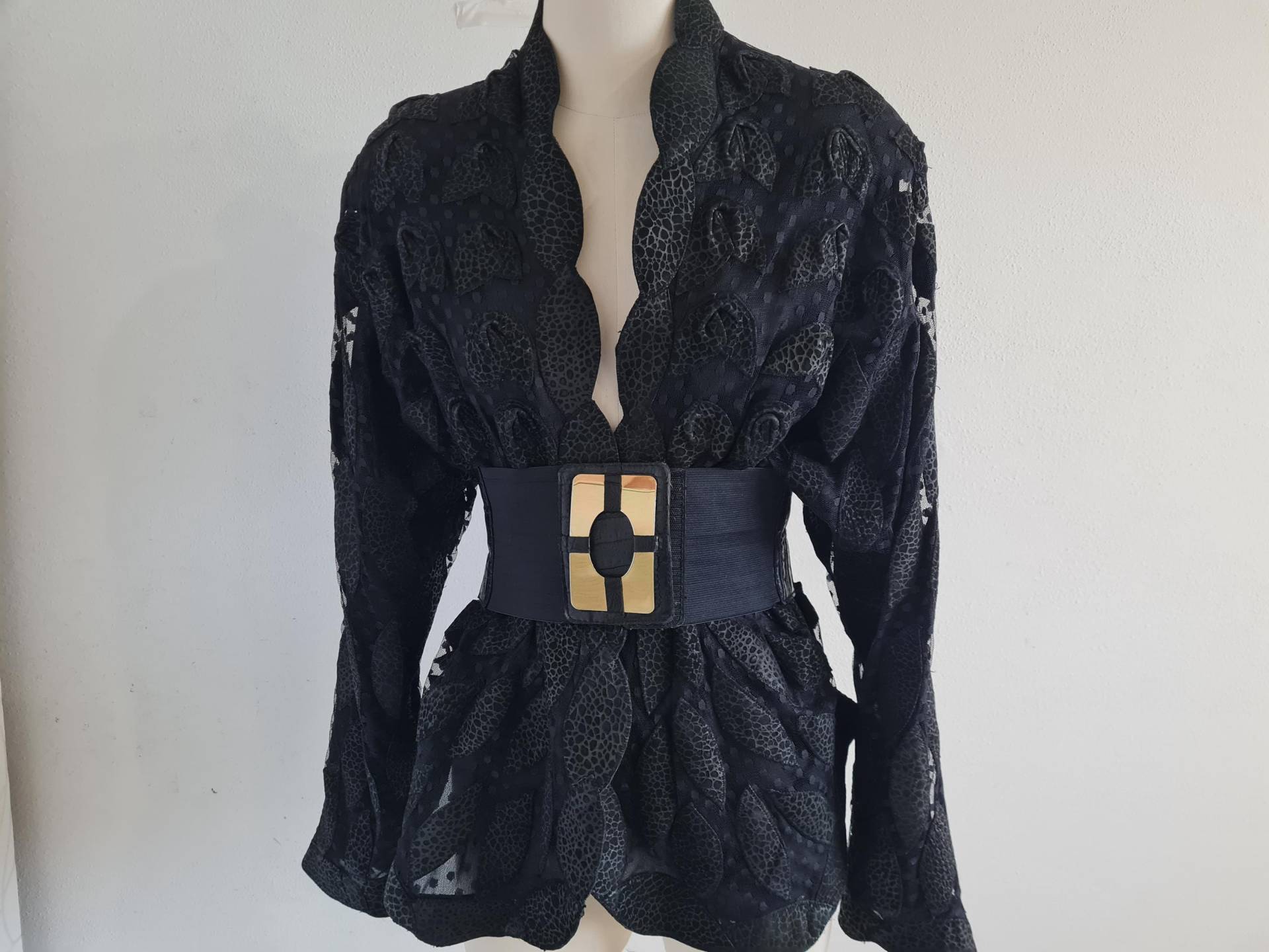 80Er Vintagejacke Leder Tüll Oversize Schwarz von uniqueMG