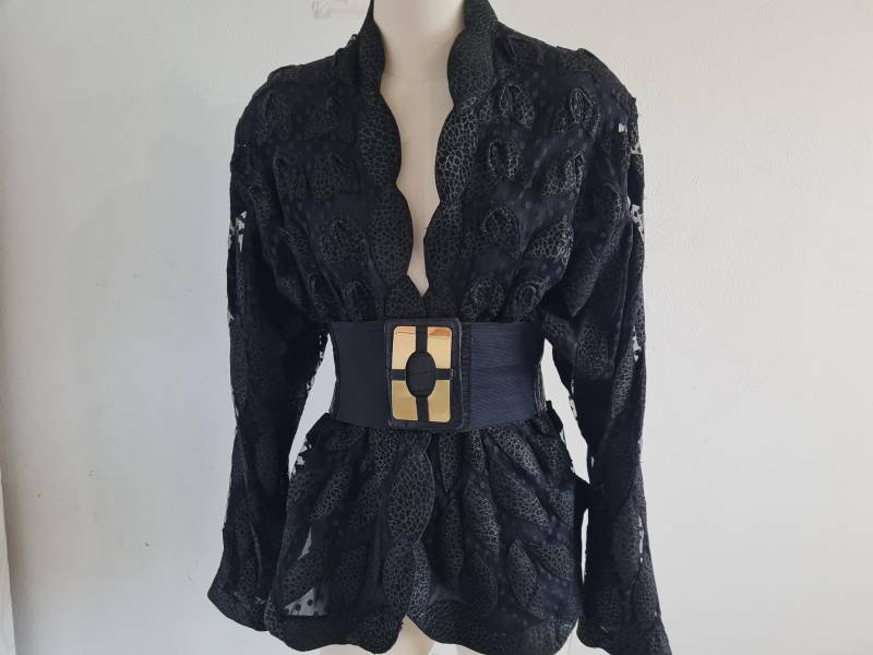 80Er Vintagejacke Leder Tüll Oversize Schwarz von uniqueMG