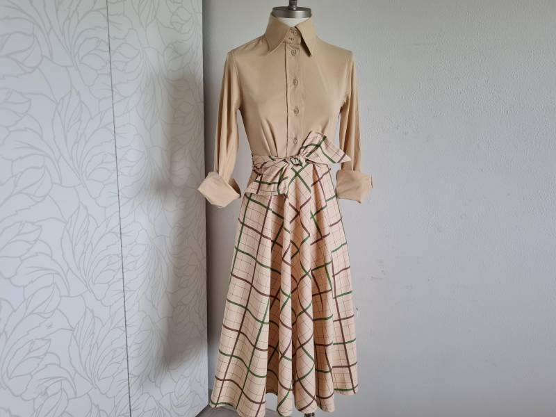 80Er Vintagekleid Rene Lezard B-Wolle Designer Upcycling Kariert von uniqueMG
