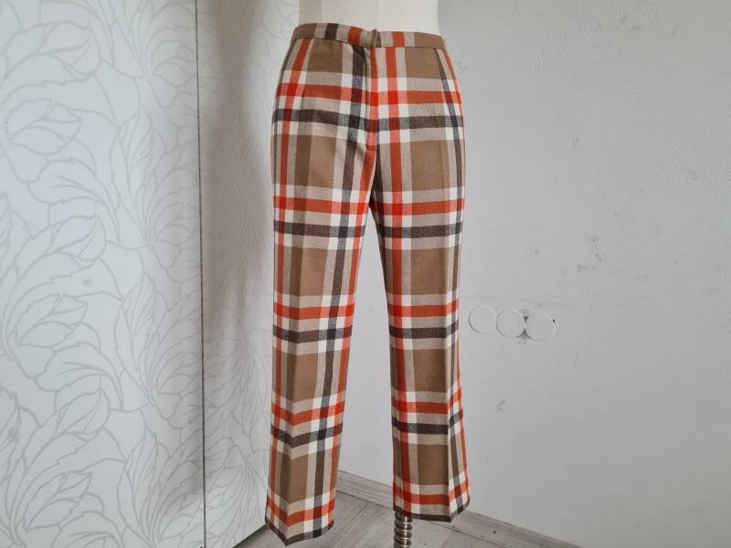 Benetton Vintagehose Caprihose Kariert Braun Wolle Tartan Winterhose von uniqueMG