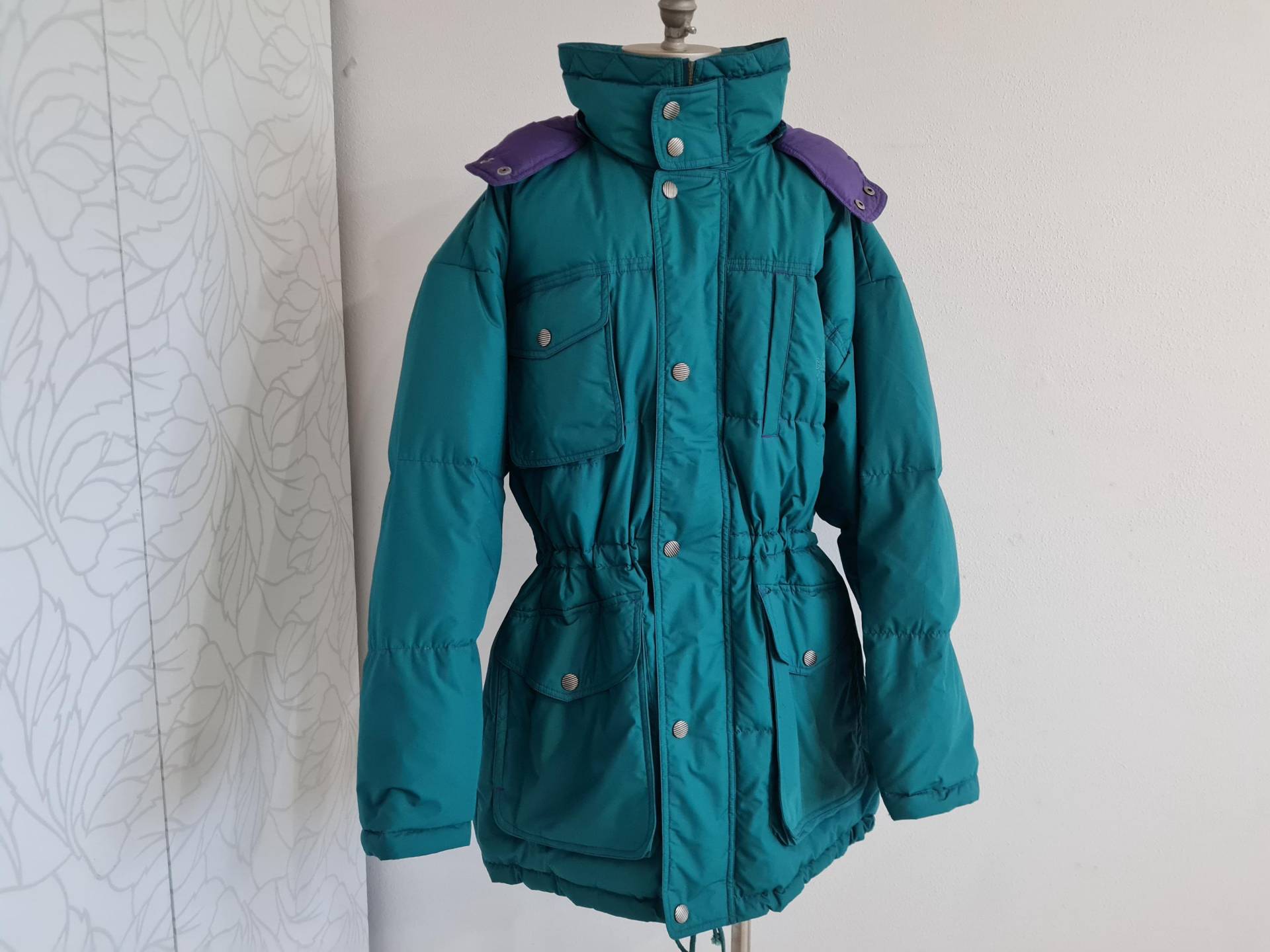 Daunen Vintagejacke 80Er Winterjacke Grün Lila Herrenjacke von uniqueMG