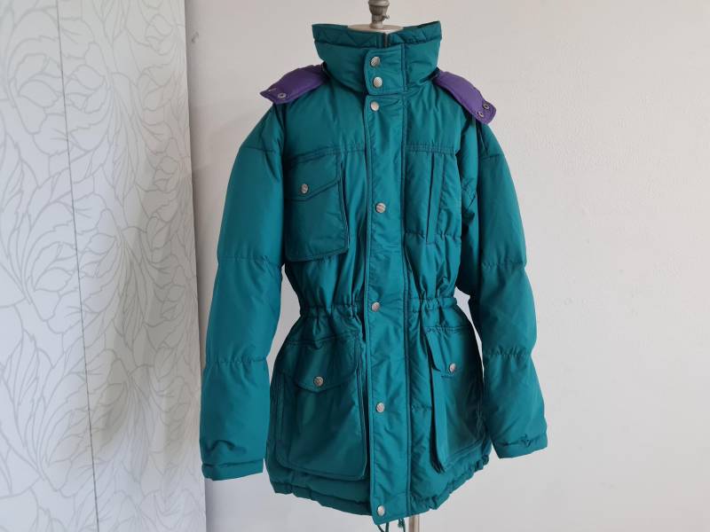 Daunen Vintagejacke 80Er Winterjacke Grün Lila Herrenjacke von uniqueMG