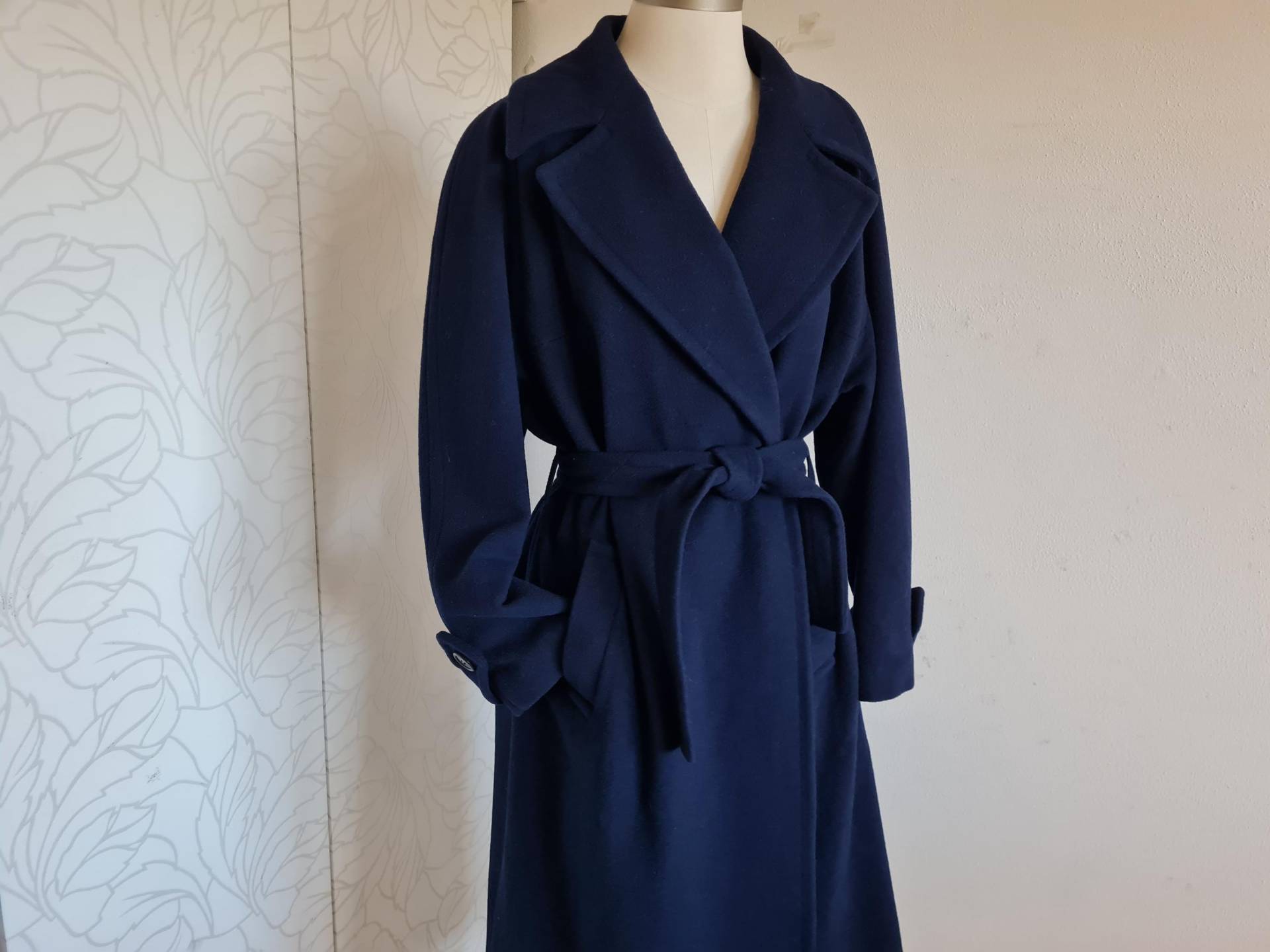 Gr. 44 Wolle/Kaschmir Vintagemantel Blau Zweireiher Wintermantel von uniqueMG