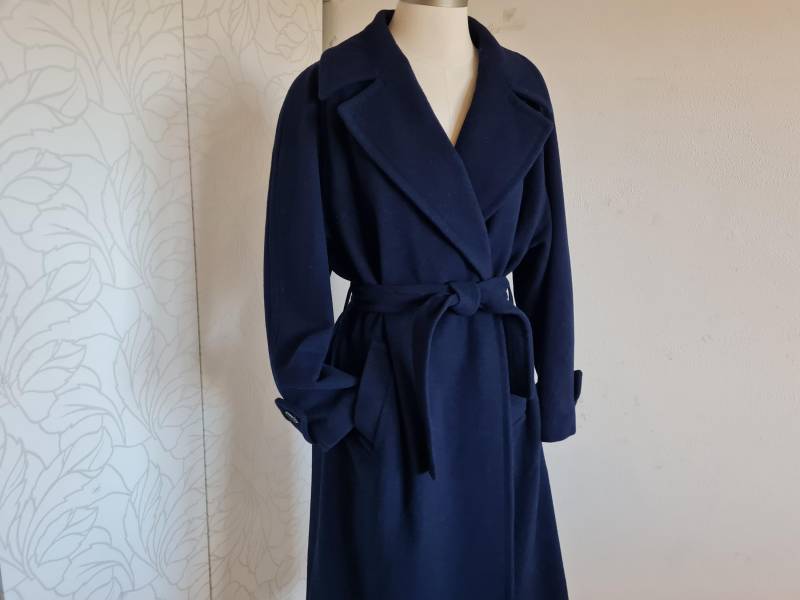 Gr. 44 Wolle/Kaschmir Vintagemantel Blau Zweireiher Wintermantel von uniqueMG