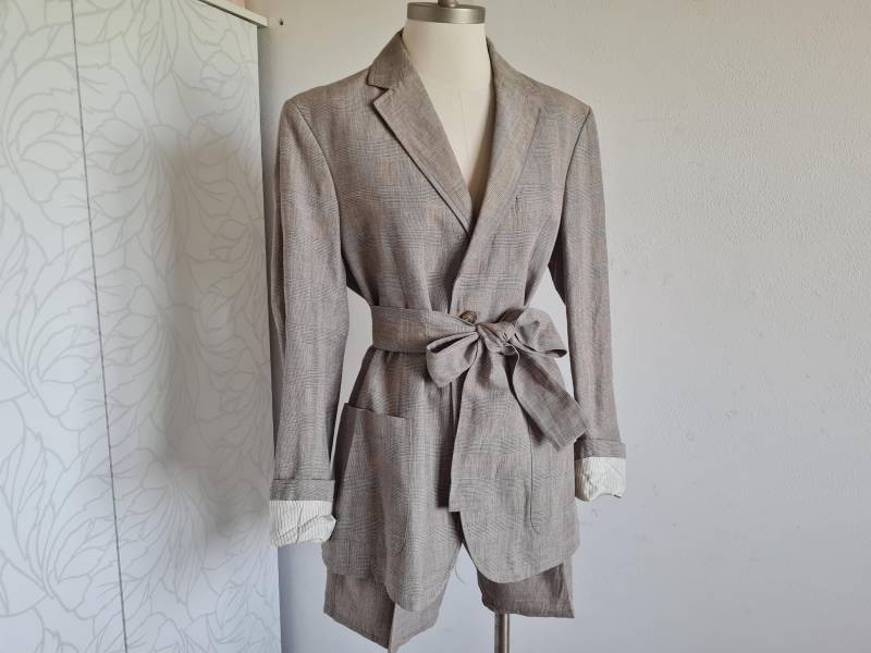 Gr. L Glencheck Benettonvintage Anzug Reworked Feinkariert Unisex Braun von uniqueMG