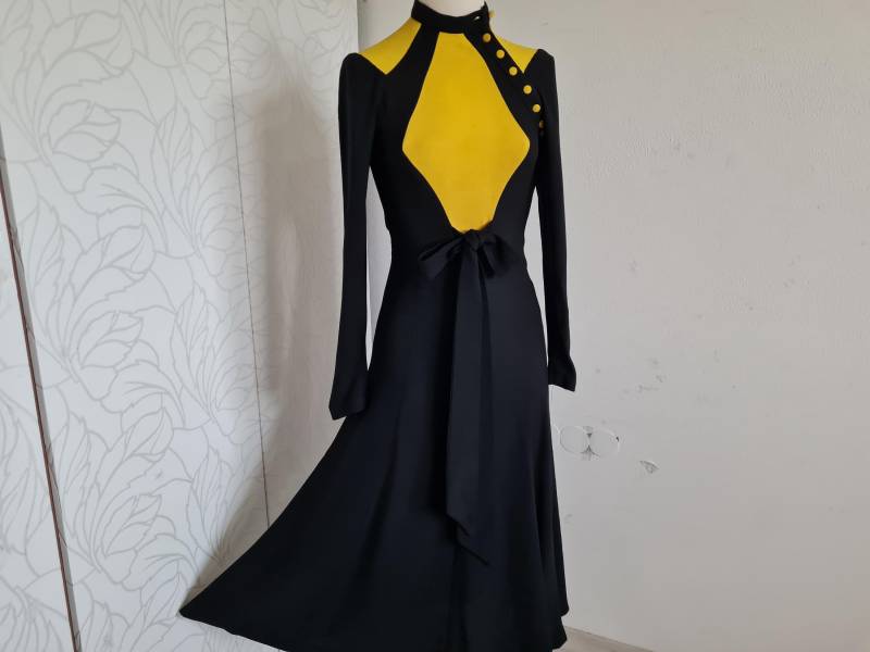Gr.34-36 Vintagekleid Schwarz Gelb von uniqueMG