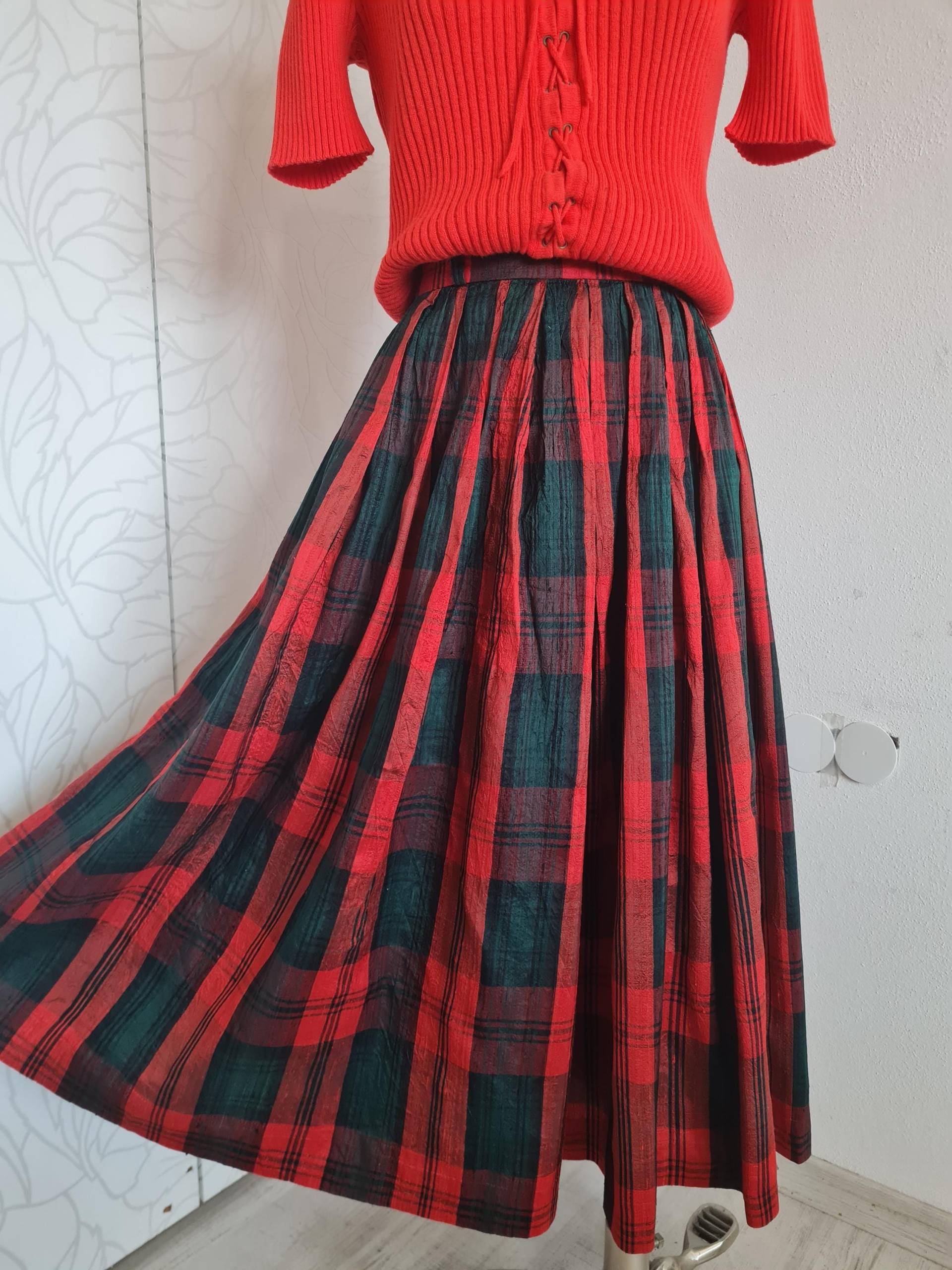 Gr.36 Vintage Rock Seide Tartan Kariert 80Er von uniqueMG