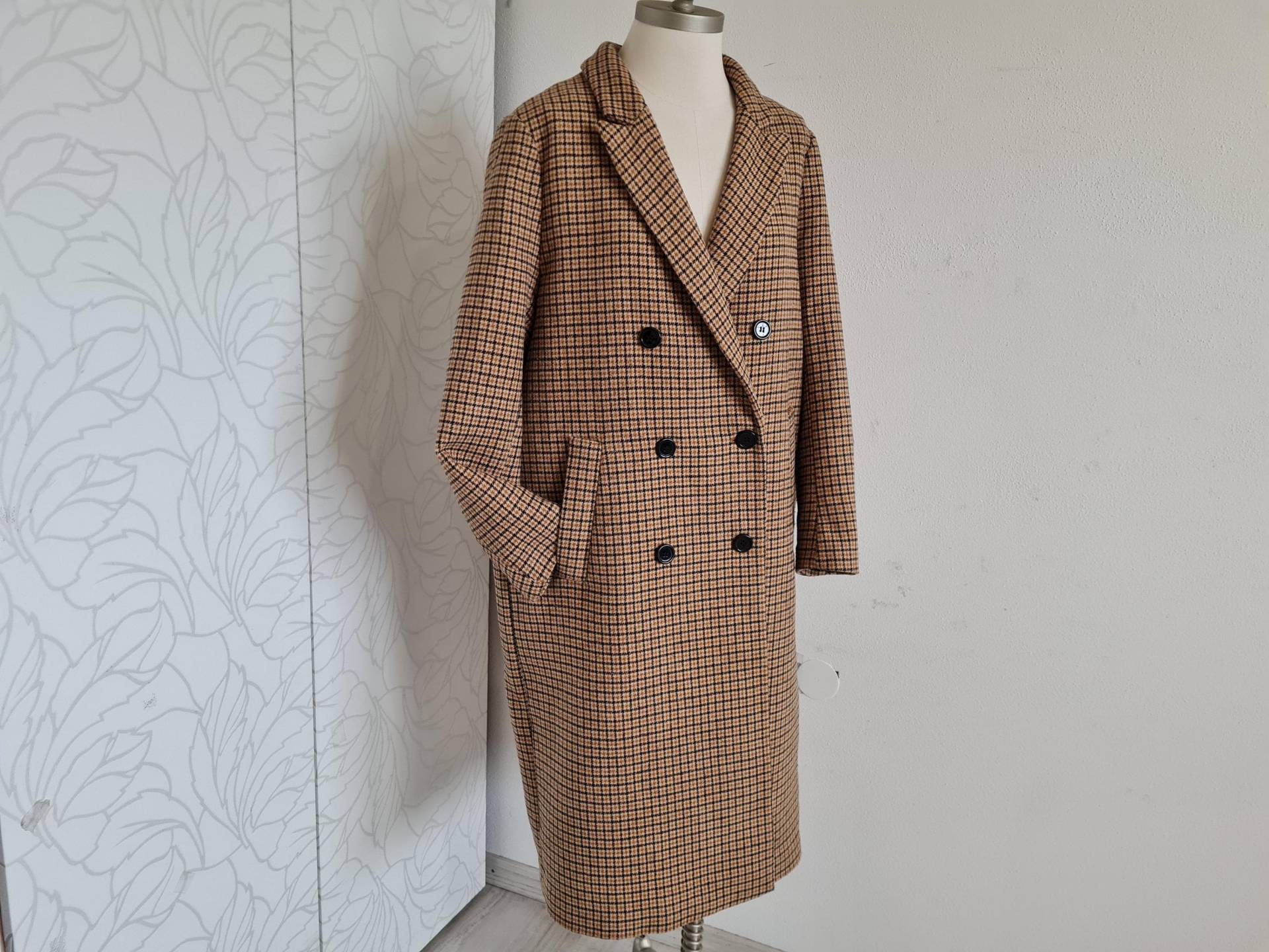 Gr.38-40 Winter Mantel Kariert Braun Oversize von uniqueMG