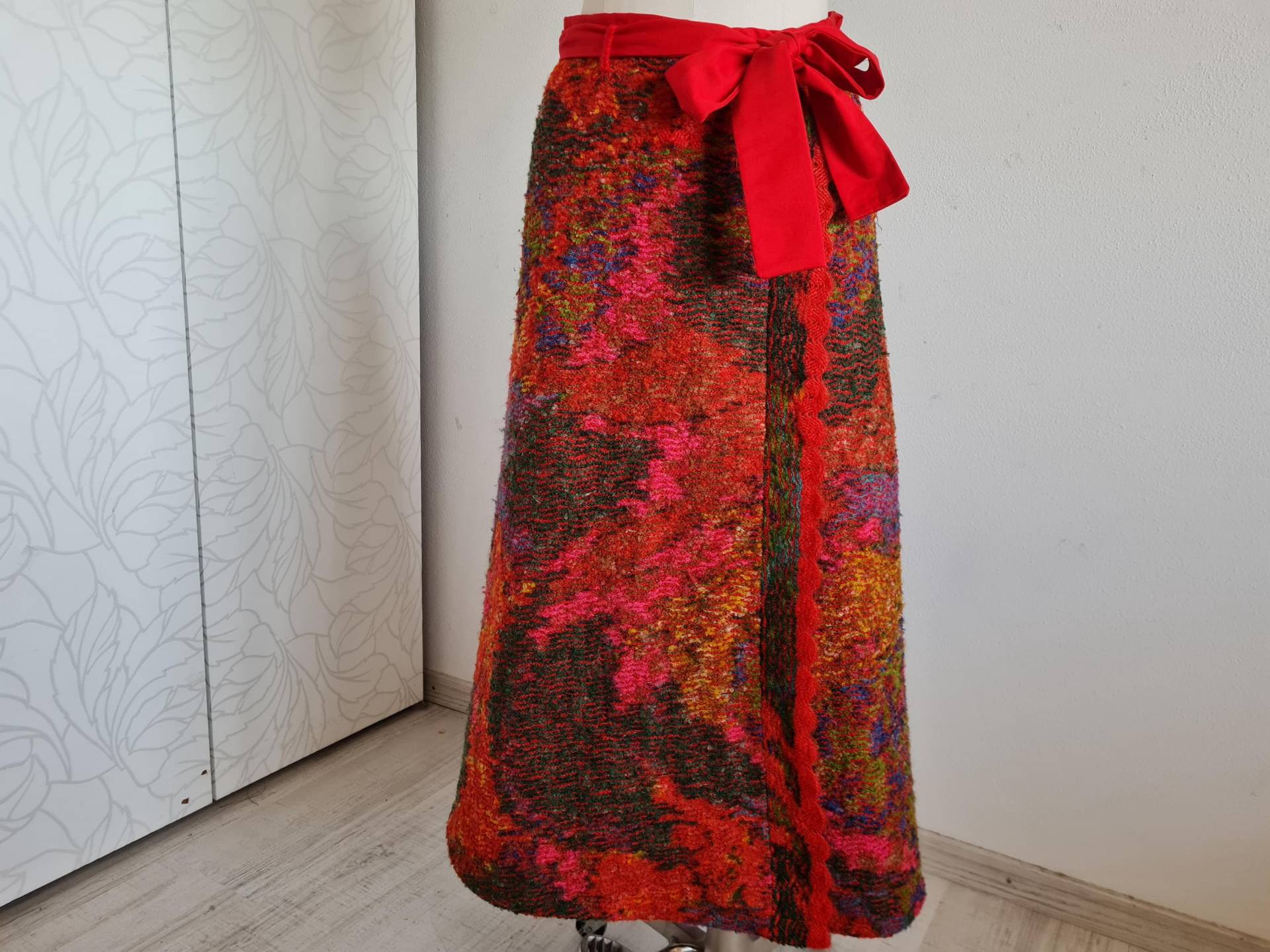 Gr.38 Vintage Wollrock Rot Grün Pink Gelb 70Er 80Er von uniqueMG