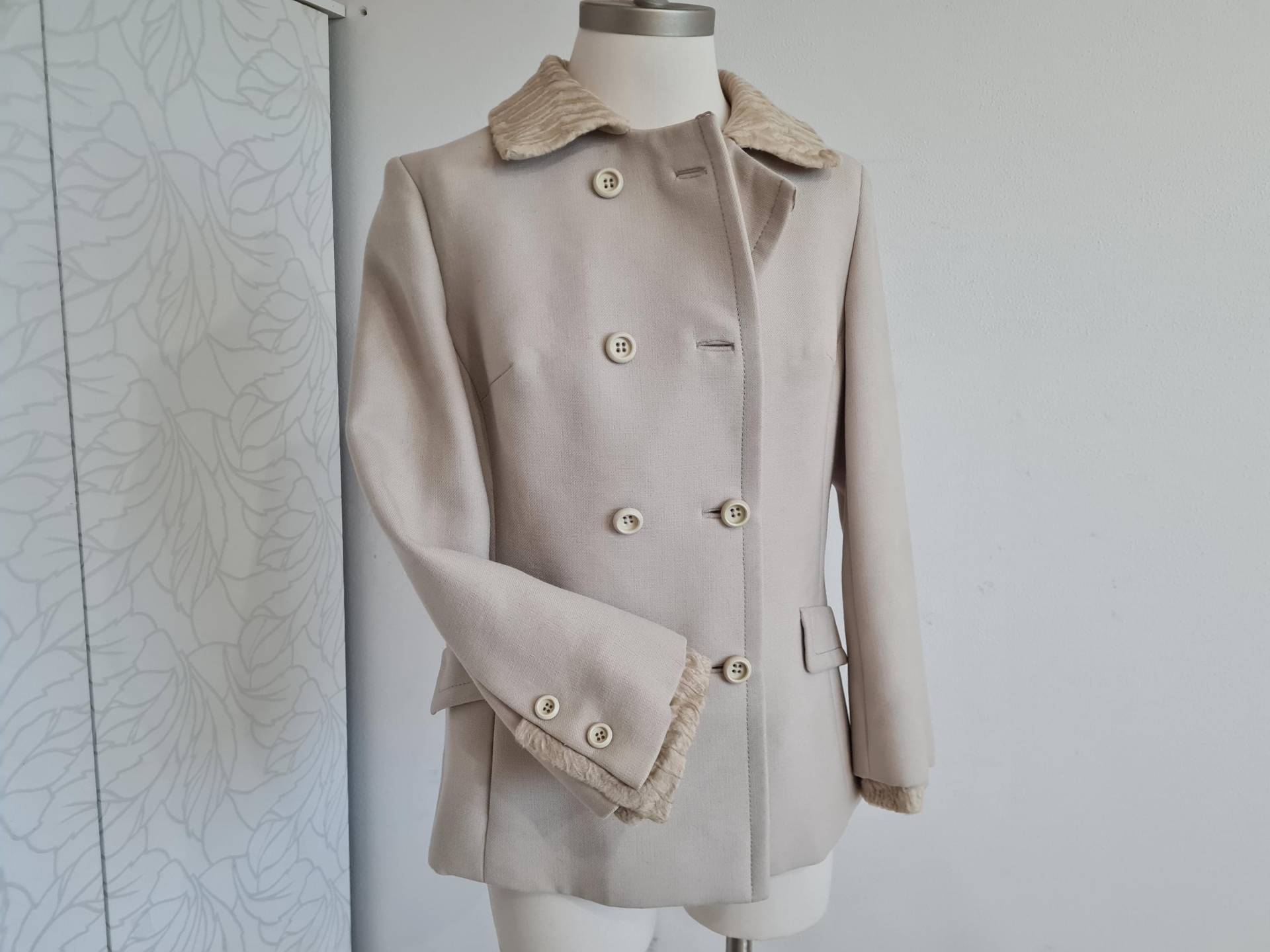 Gr.40 Vintagejacke 60Er Zweireihig Pelzbesatz Hochwertig von uniqueMG