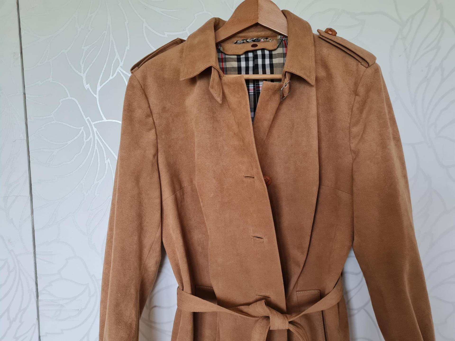 Gr.42-44 Alcantara Mantel 80Er Übergangsmantel Karierter Futter von uniqueMG