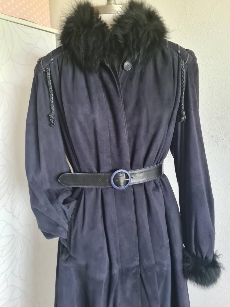 Ledermantel 70Er 80Er Dunkelblau Wintermantel Steppfutter von uniqueMG