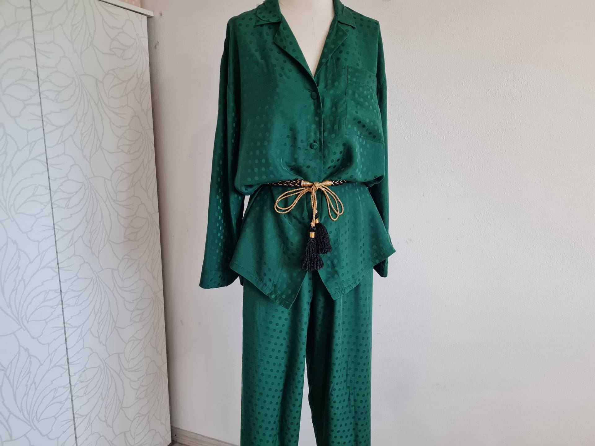 Seide Vintage Hosenanzug Pyjama Grün von uniqueMG