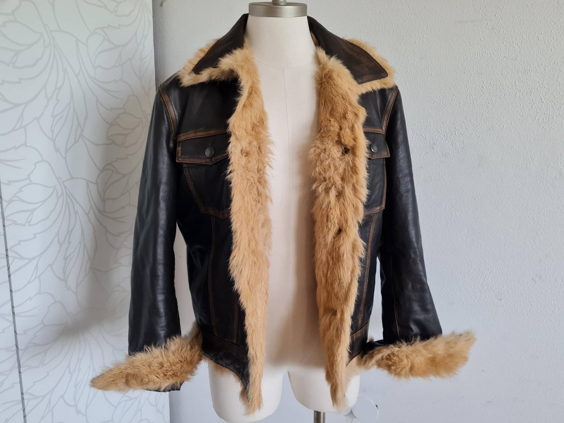 Unisex Lederjacke Braun Fellfutter von uniqueMG