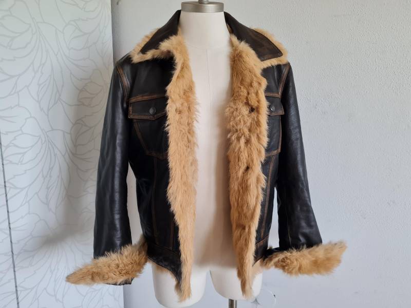 Unisex Lederjacke Braun Fellfutter von uniqueMG