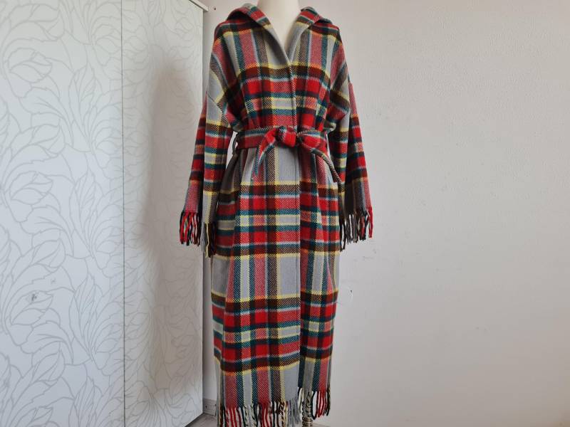 Gr - 40-42 Vintagemantel Fransenmantel Kariert Wollmantel Übergangsmantel 80Er Unikat von uniqueMG