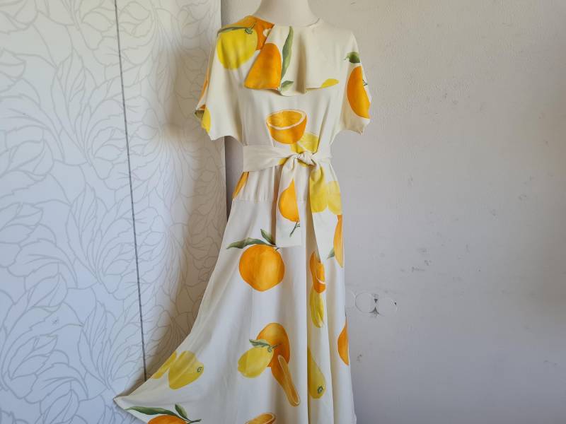 Vintagekleid 80Er Gelb Creme Sommerkleid Baumwolle von uniqueMG