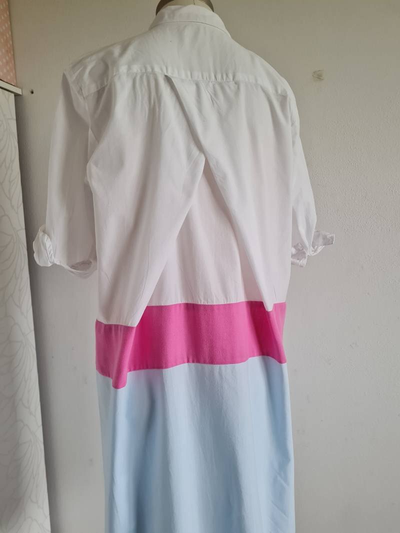 Vintagekleid Mit Polstron Hemdkleid Sommerkleid Colorblocking Weiß Pink Blau von uniqueMG