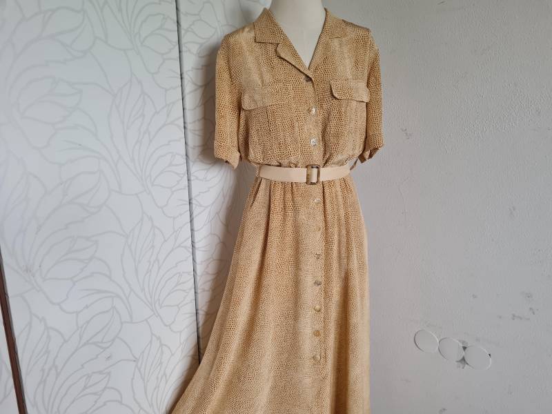 Vintagekleid Seide Animalprint Sommerkleid Von Madeleine Beige Fließend Gr40 von uniqueMG