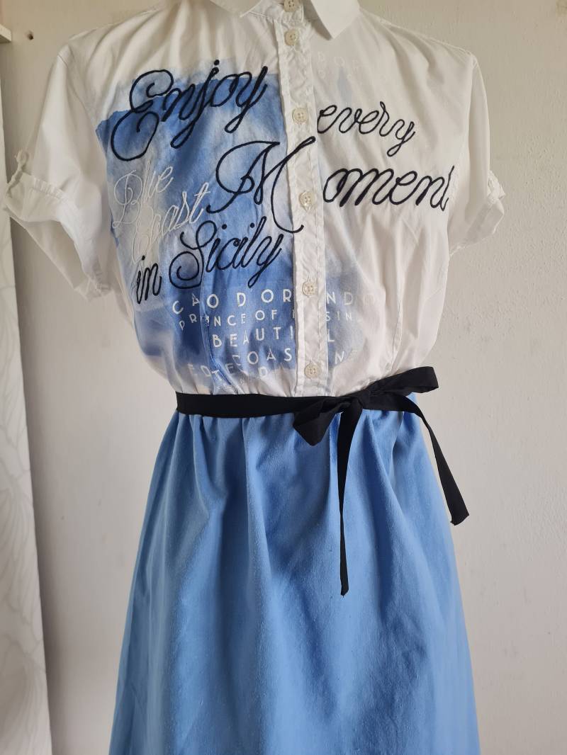 Vintagekleid Sommerkleid Hemdkleid Blau Weiß von uniqueMG