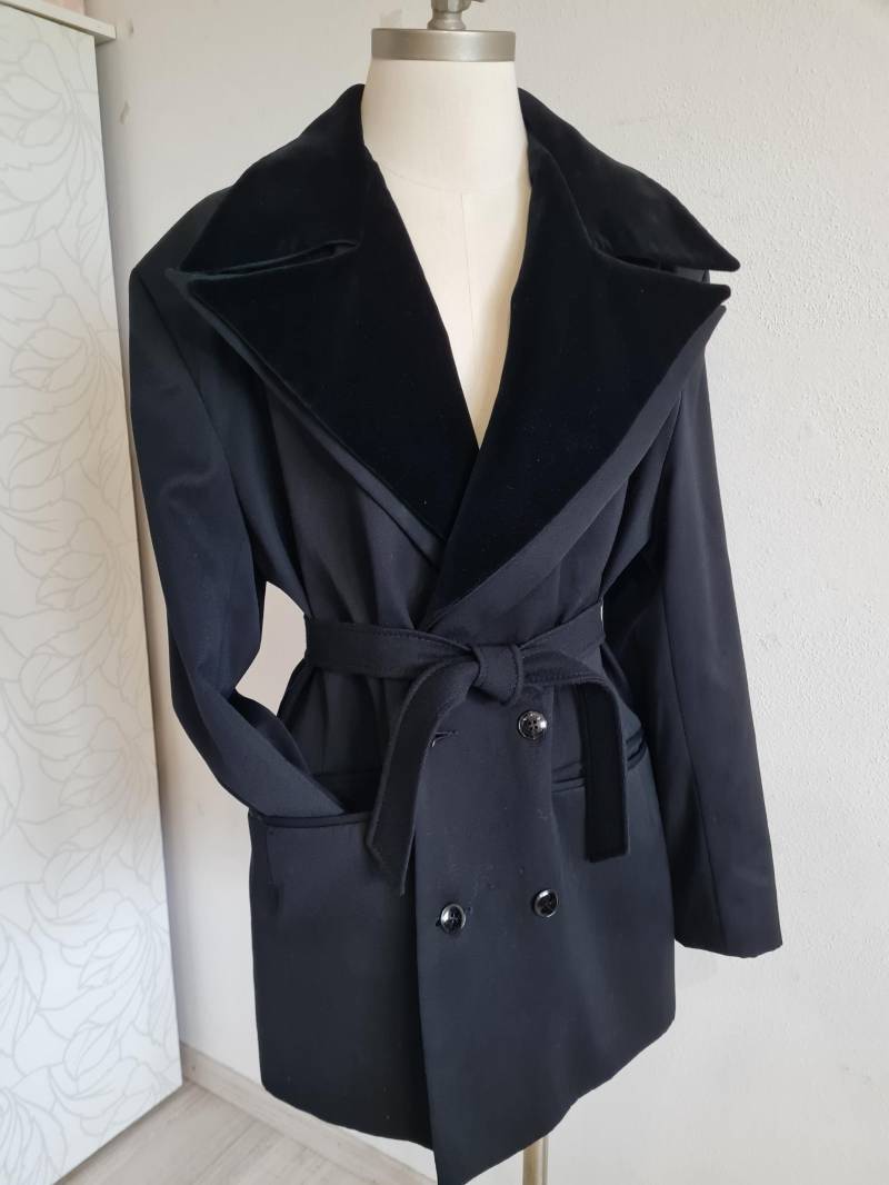 Vintagesakko Unisex Schwarz Samtkragen Oversize Blazer von uniqueMG