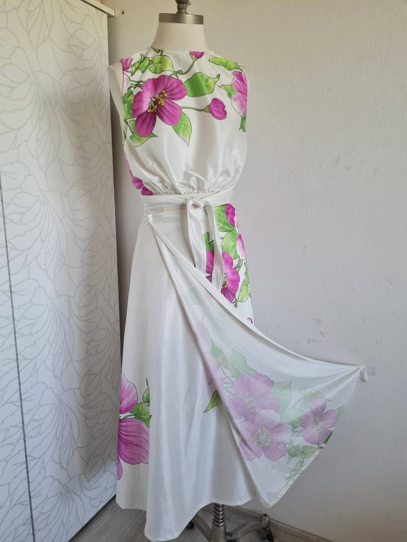 Vintageset 70Er Jahre Handmade Blumig Sommerkleid Zweiteilig von uniqueMG