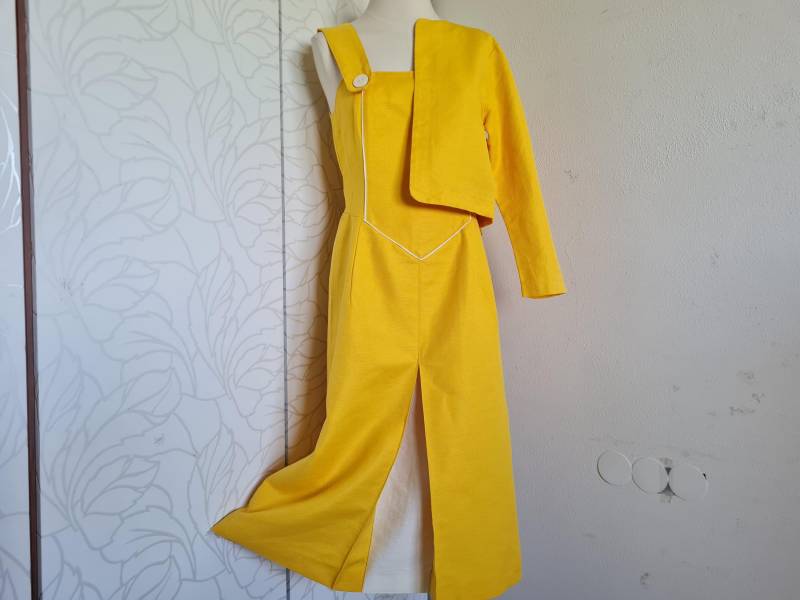 Vintageset Kleid/Bolero Gelb 80Er Sommerkleid Jacke Gr38 von uniqueMG