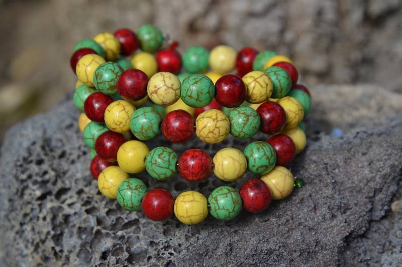 Rasta Rot, Gelb & Grün Klobiges Und Lustiges Wickelarmband von uniquebeadingbyme