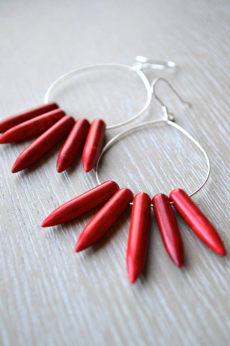 sterling Silber Creolen, Rote Spike Ohrringe, Boho von uniquebeadingbyme