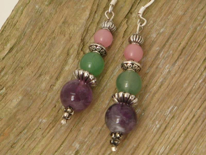 Handgemachte Amethyst, Achat & Katzenauge Ohrringe Sterling Silber von uniquebysuzy
